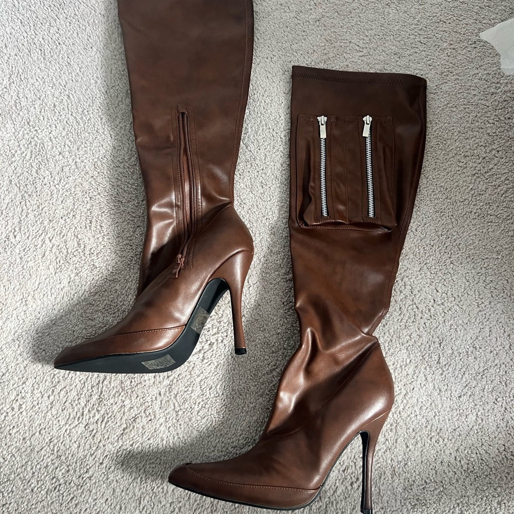 Elegant Brown Leather Knee-High Boots